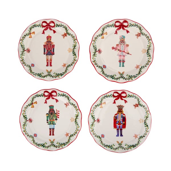 Jolly Nutcracker Wavy Salad Plates Set of 4