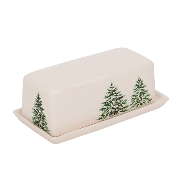 Evergreen Trees Embossed Butter Dish