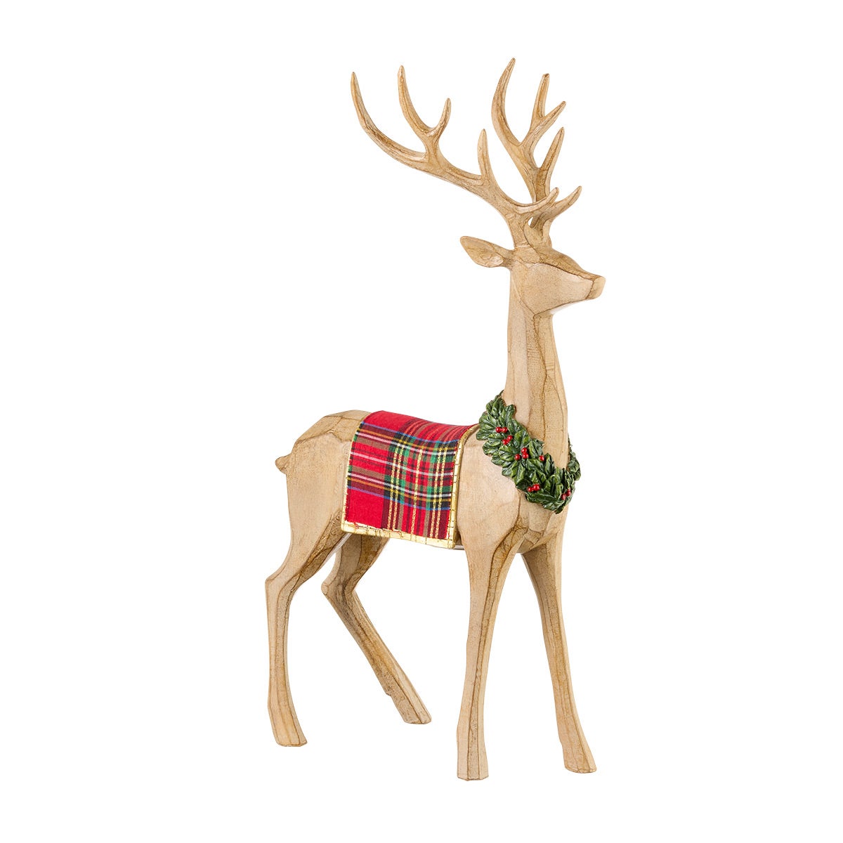 16IN Tbltop Resin Deer W/ Plaid Sta Multi