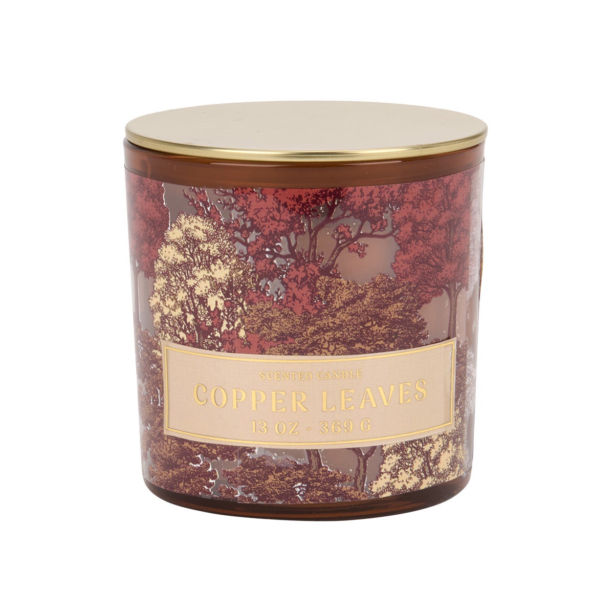 13OZ Candle Jar Copper Leaves Brwn Bronze