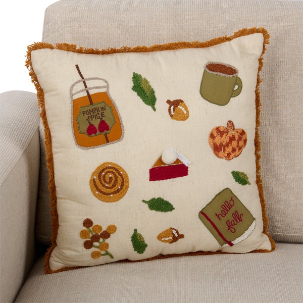 Pumpkin Spice Icons Embroidered Pillow
