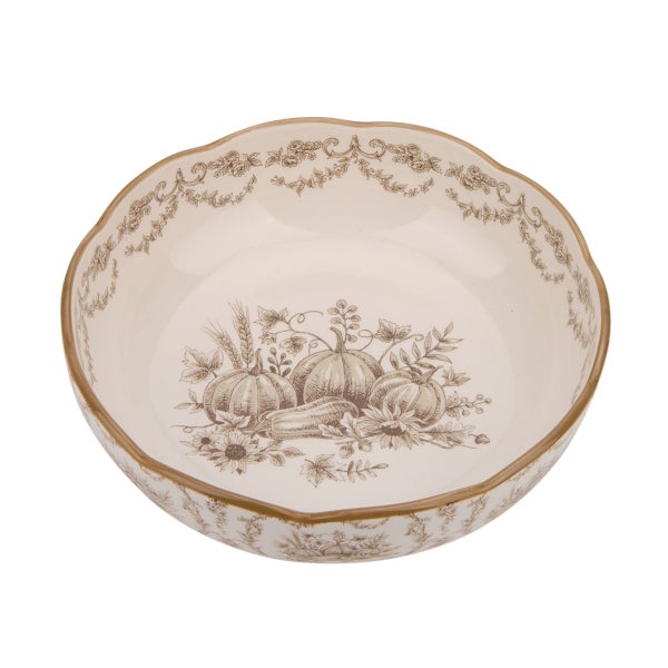 Taupe Pumpkin Toile Dinner Bowl