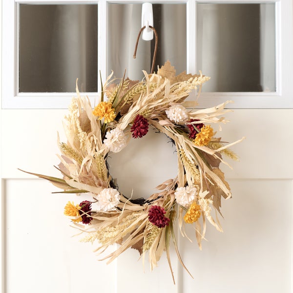 Tricolor Mum and Wheat 14 in Mini Wreath