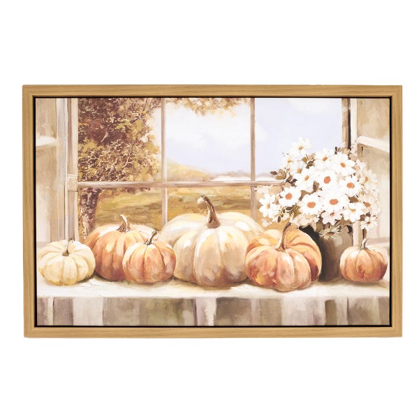 Pumpkins in Window Framed Wall Art