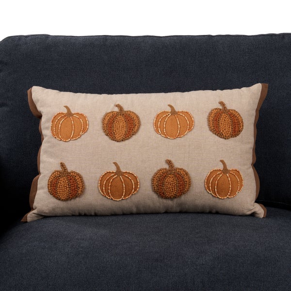 Embroidered Pumpkins Lumbar Pillow