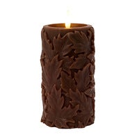 Brown Leaf Embossed LED Pillar Candle