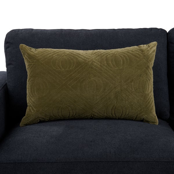 Olive Quilted Velvet Lumbar Pillow