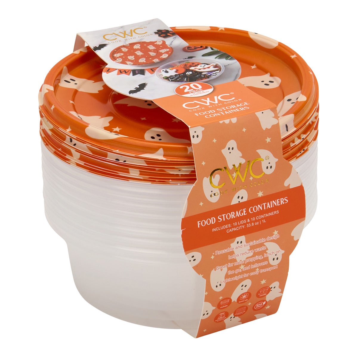 18IN Round Food Container - Ghosts Multi