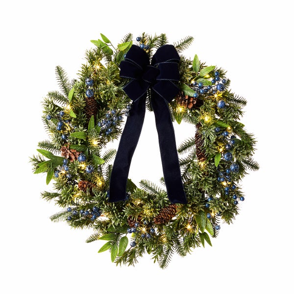 Prelit Flocked 26in Berry Wreath