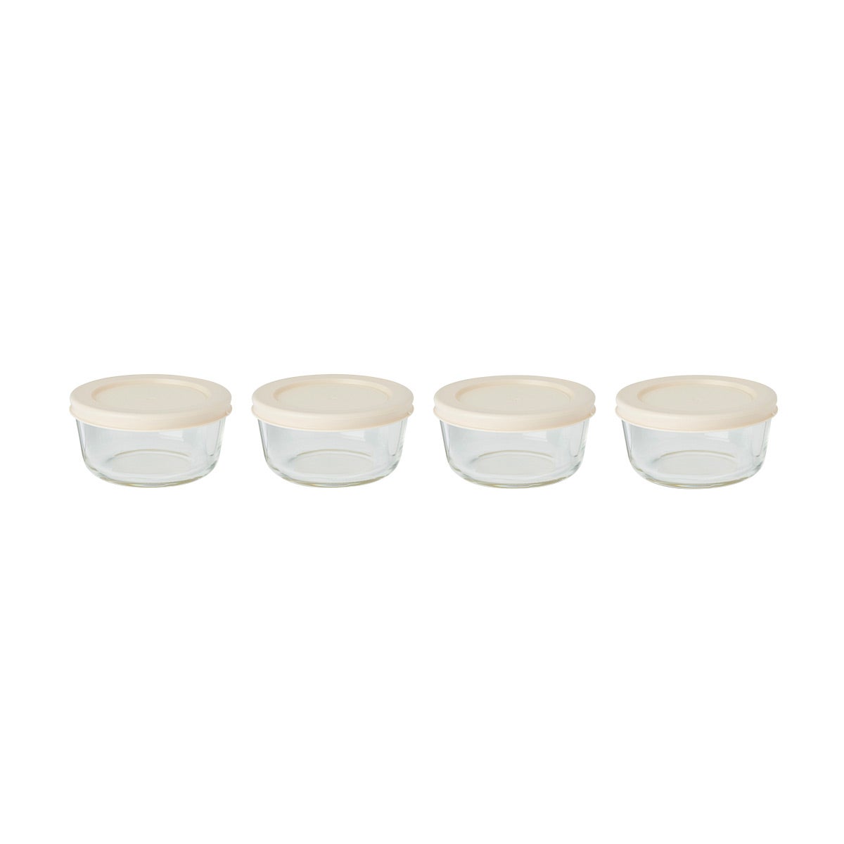 1 cup Round Glass Food Storage Beige Pkg/4