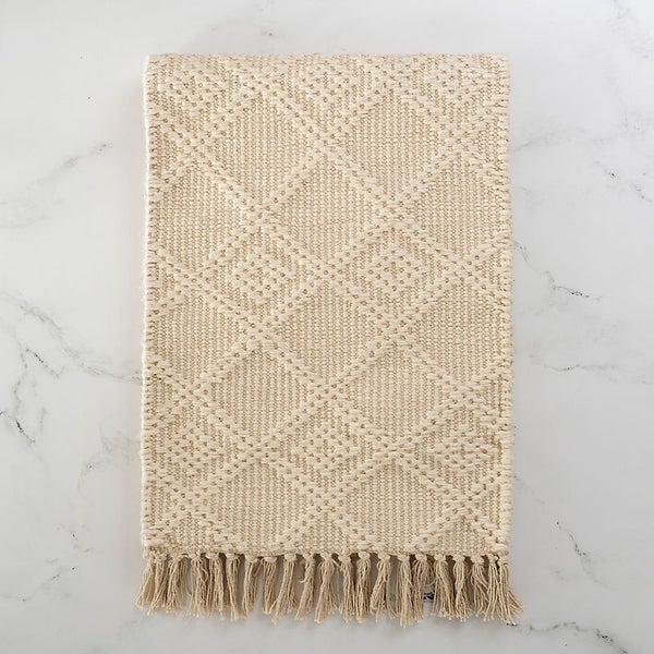 Ivory Woven Lattice Tasseled Table Runner