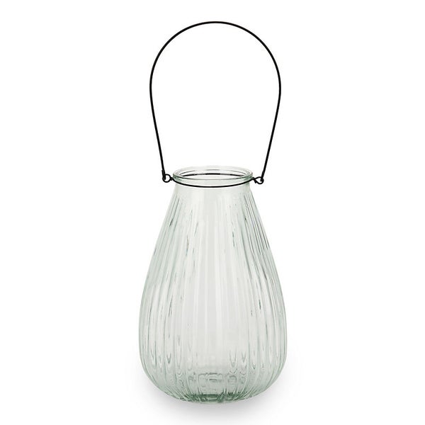 Clear Ribbed Glass Lantern with Insert