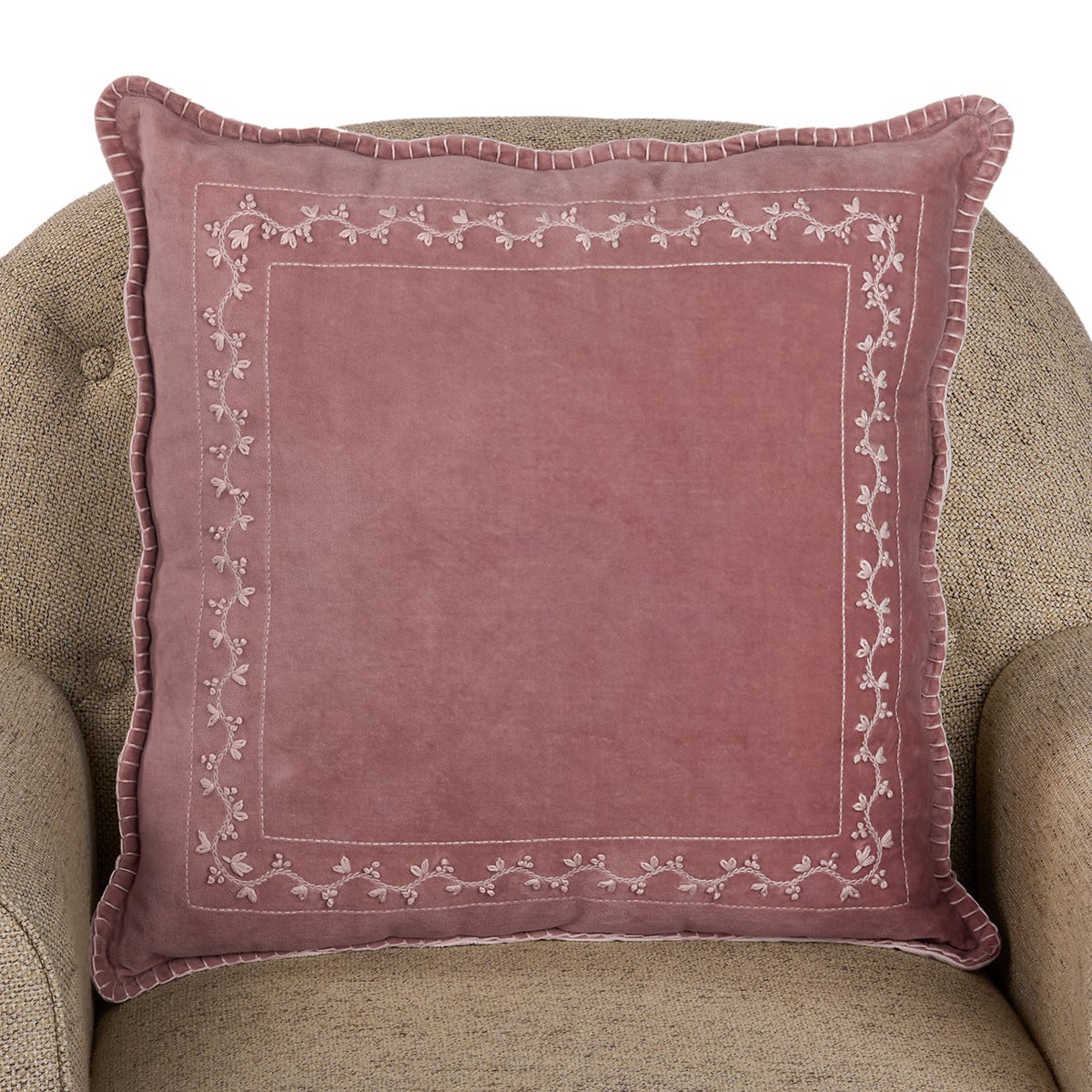 20X20 PILLOW EMBRD VELVET FLORAL Pink