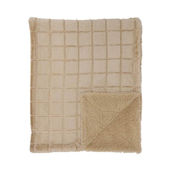 Taupe Faux Fur Grid Throw