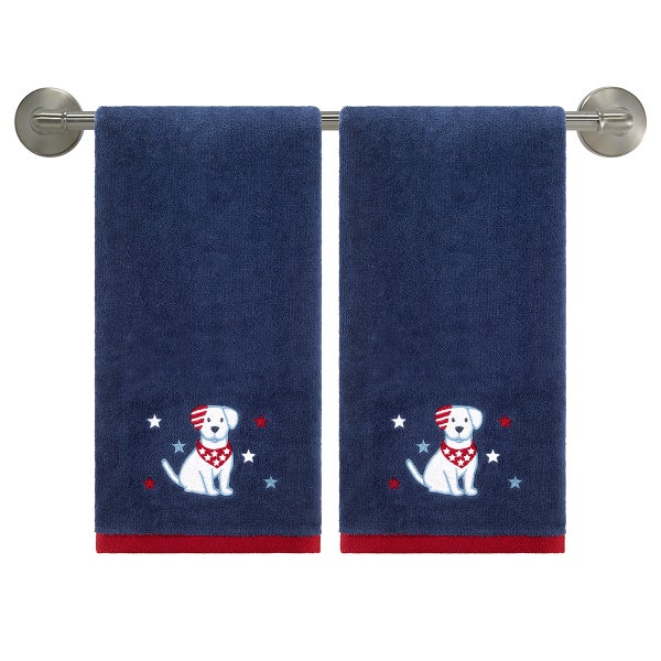 Patriotic Dogs and Stars Hand Towels Set of 2