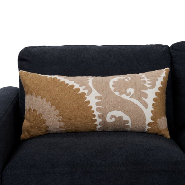 Taupe Suzani Embroidered Lumbar Pillow