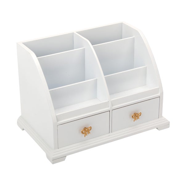 White Desk Organizer with Gold Bows