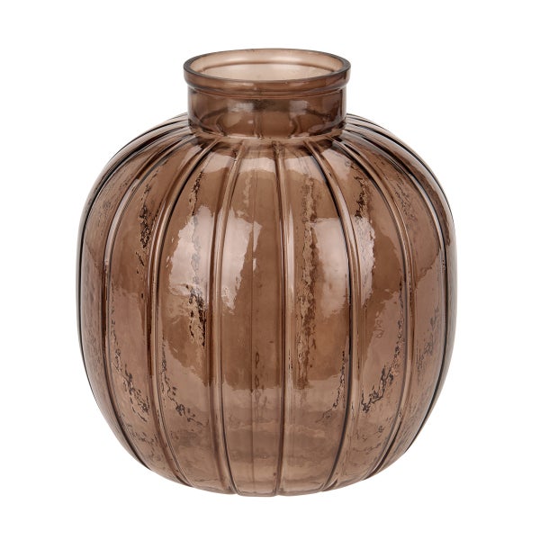Brown Ribbed Glass Vase
