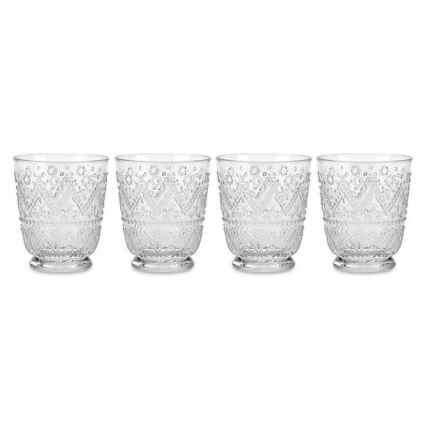 Short Clear Embossed Glass Tumblers Set of 4