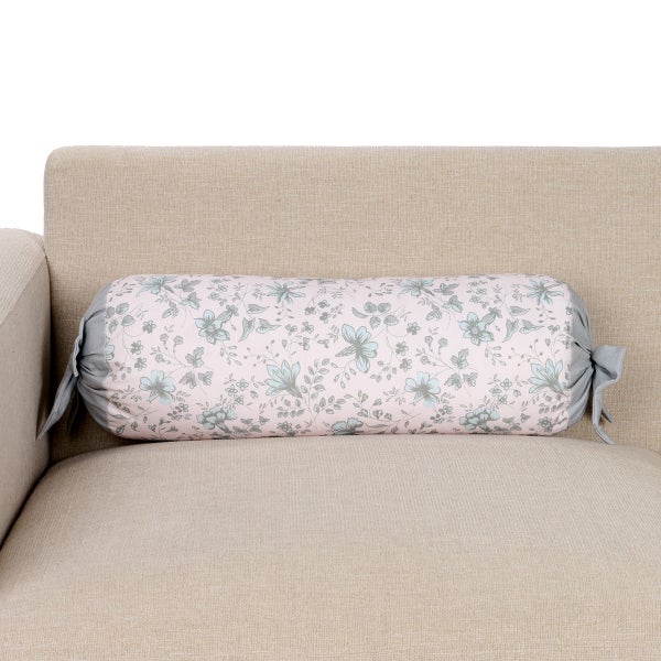 Green Toile Ribbon Bolster Pillow