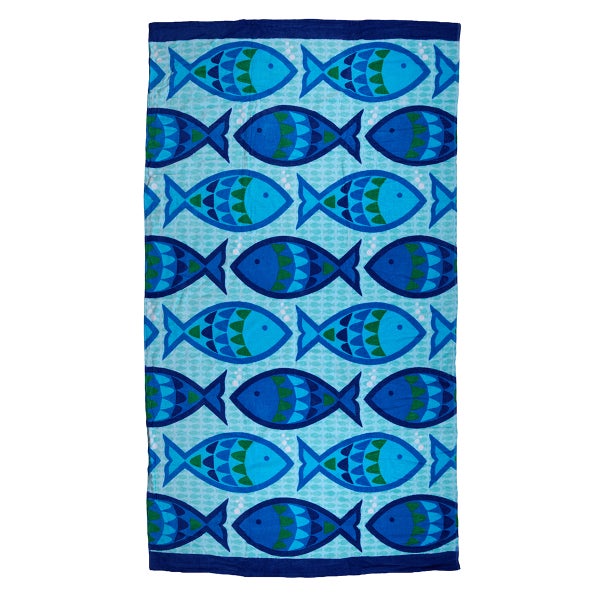 Blue Swimming Fish Beach Towel