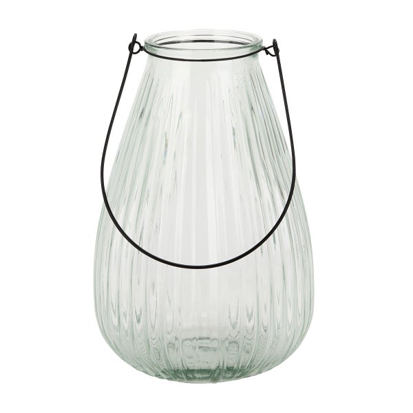 Clear Ribbed Glass Lantern with Insert