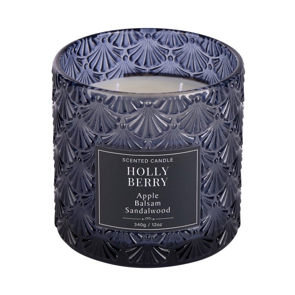 Holly Berry 12oz Textured Glass Jar Candle