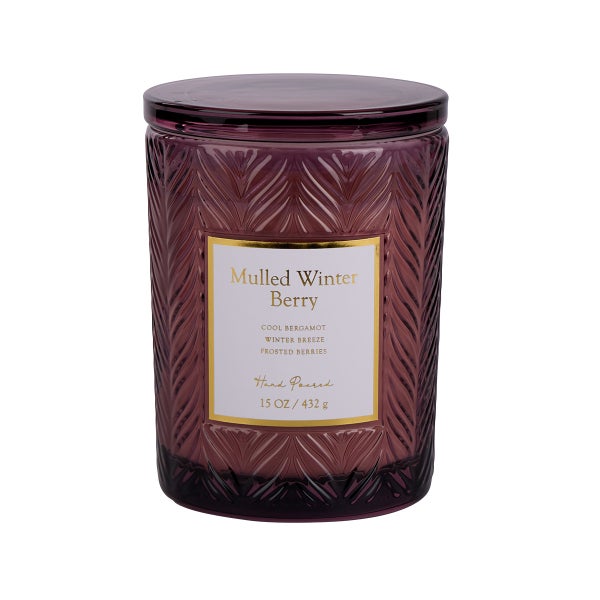 15.2OZ Candle Jar Embossed Mulled Burgundy