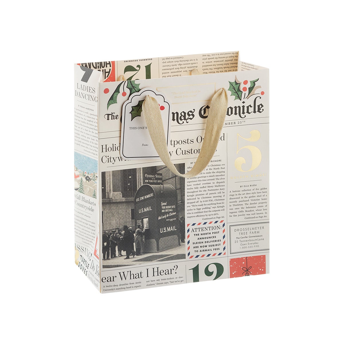 Amelin Archive Medium Tote Christmas Chronicle Bag White