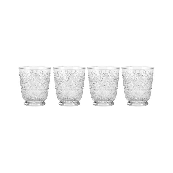 Short Clear Embossed Glass Tumblers Set of 4