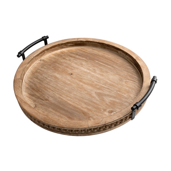 Round Beaded Wood Decorative Tray