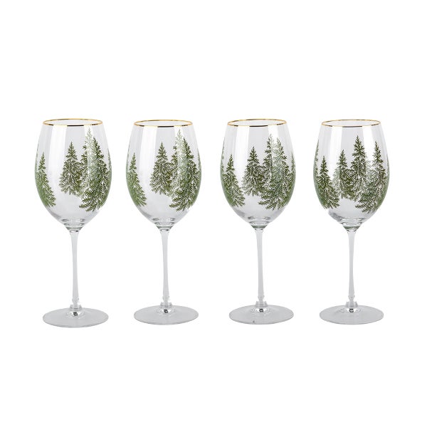 Evergreen Trees Embossed Wine Glasses