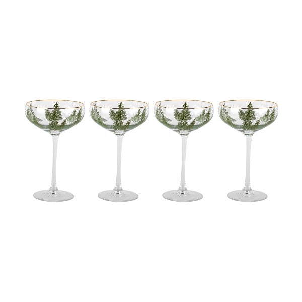 Evergreen Trees Embossed Coupe Glasses