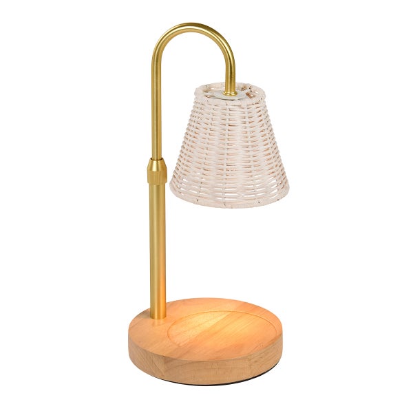 Rattan Shade Wood Candle Warmer Lamp