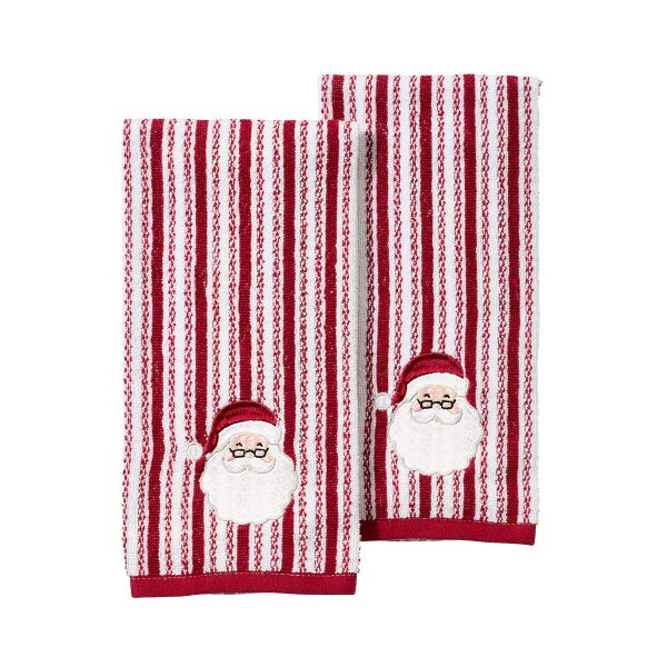 John Ritz Jacquard Santa Stripe Hand Towel Set of 2