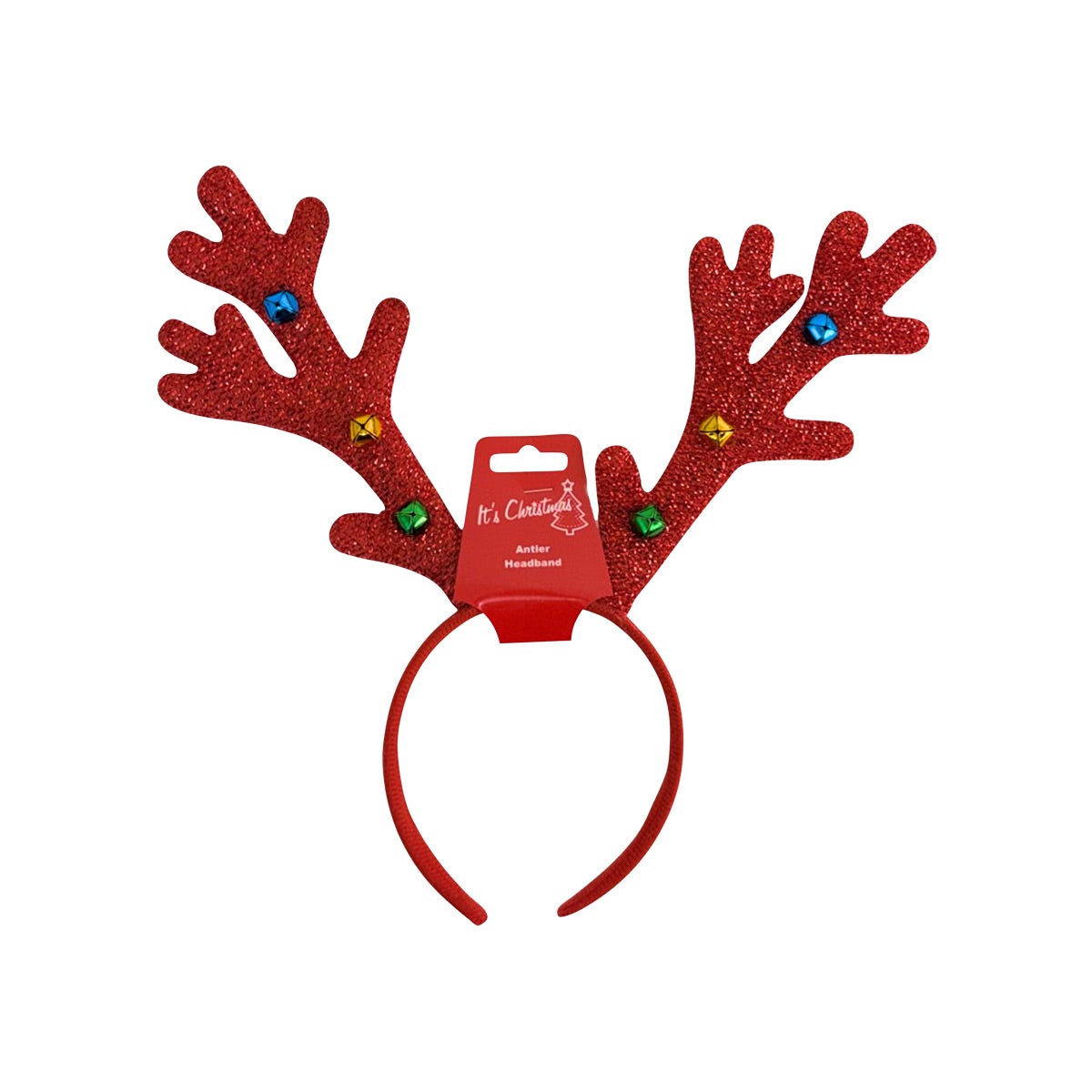 One Size Antler Xmas Glitzy Bells Red