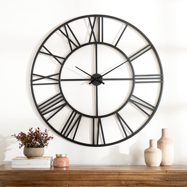 Aiden Black Metal Open Face Wall Clock