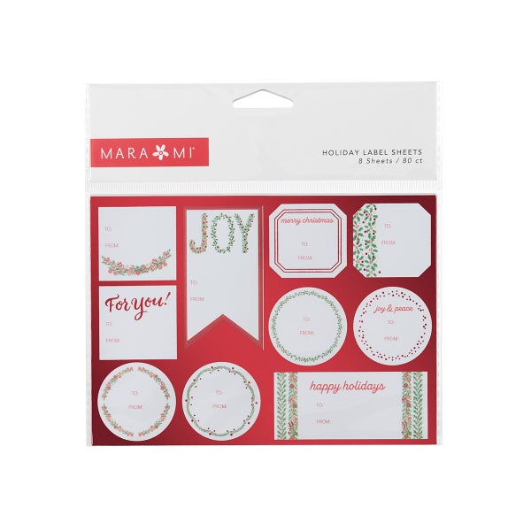 Mara-Mi Foil Wreath Red Gift Labels Pkg/80