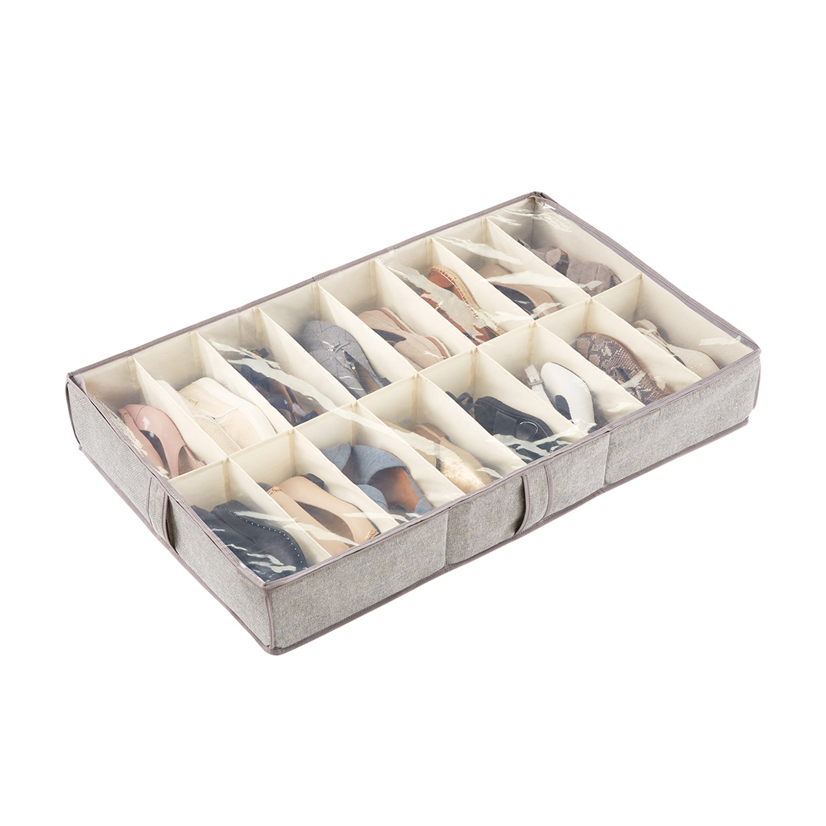 16-Compartment Underbed Shoe Organizer Grey