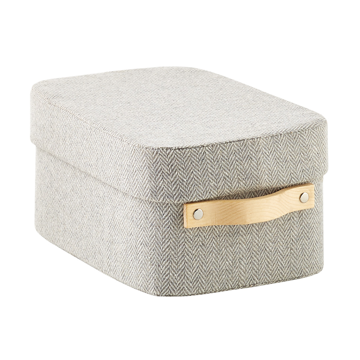 Small Herringbone Box w/ Wooden Handles Grey | The Container Store