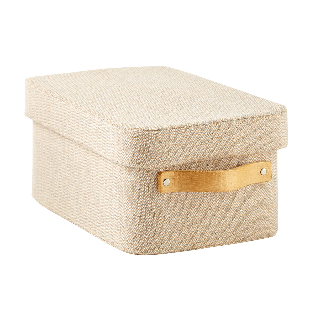Medium Herringbone Box w/ Wooden Handles Natural | The Container Store