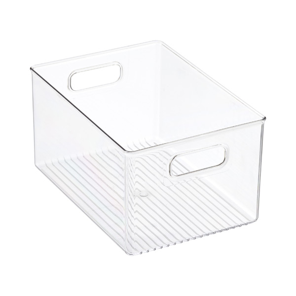 Greenco Clear Bins Stackable Storage Organizer Containers with Handles for Refrigerator Freezer Pantry and Kitchen Cabinets Set of 8, Medium, Large