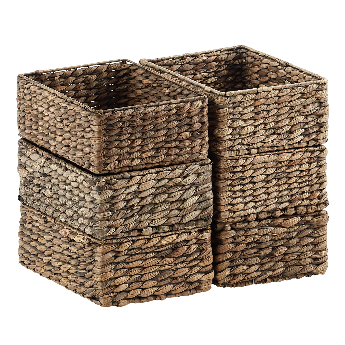 Farmlyn Creek 4 Pack Rectangular Wicker Storage Baskets with Liners - Small  Decorative Bins for Organizing Shelves (2 Sizes, Gray)