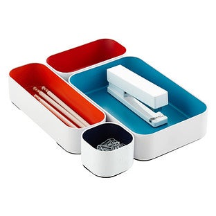 ThreeByThree Seattle® Deep Metal Drawer Organizers Black/White Set of 4