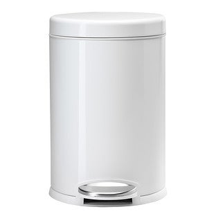 12 gal Round Step-On Can, White, Stainless Steel, 7.6 in
