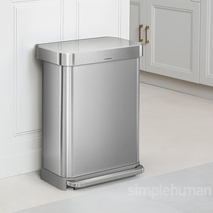 Simplehuman 55 Liter Rectangular Kitchen Trash Can with Liner Pocket - White Stainless Steel