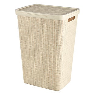 5065246 12 in. Medium Beige Woven Basket with 5.7 x 13.9 x 10.7 in. Stackable - Pack of 3