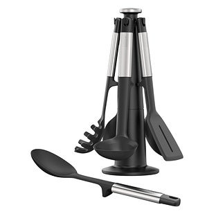Joseph Joseph Elevate Silicone Carousel 5-Piece Utensil Set with Rotating Storage Stand - Black
