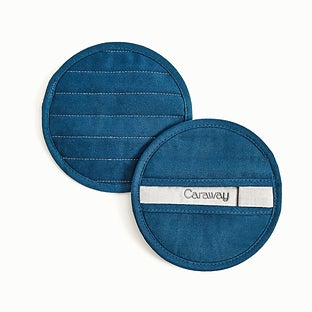 Caraway 2-Piece Cotton Solid-Color Round Potholder Set - Navy