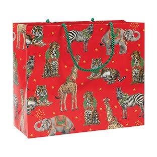 Caspari® Large Tote Wild Christmas Red